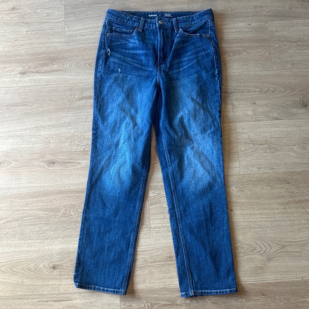 Old Navy Womens Extra High Rise Straight Leg Jeans Dark Wash Blue Size 8
